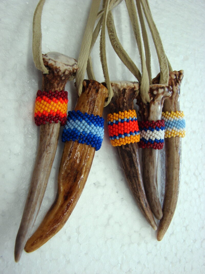 Authentic Native American Indian Ojibwe Real Antler Pipe Tamper Beaded Necklace, Moose-R-Us.Com Log Cabin Decor