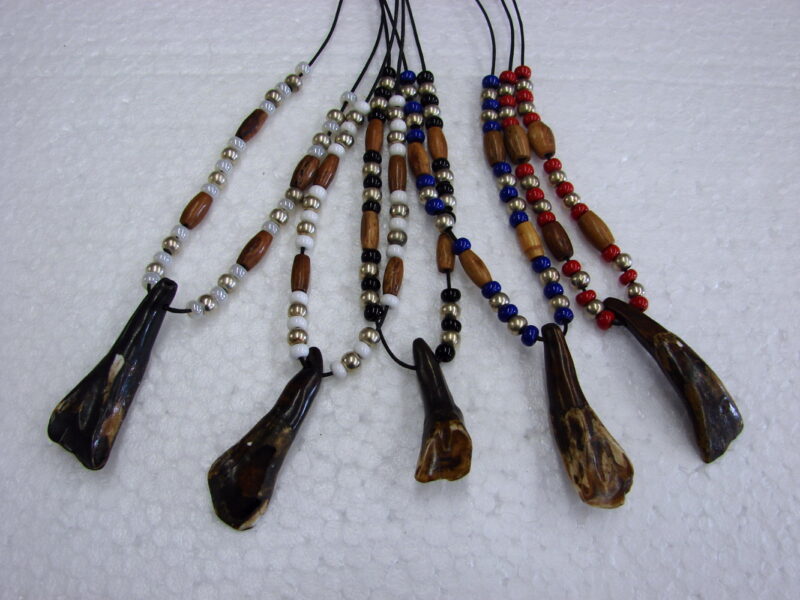 Authentic Native American Indian Ojibwe Real Buffalo Tooth Glass Silver Bead Necklace, Moose-R-Us.Com Log Cabin Decor
