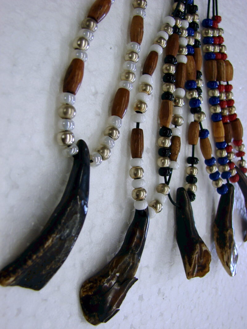 Authentic Native American Indian Ojibwe Real Buffalo Tooth Glass Silver Bead Necklace, Moose-R-Us.Com Log Cabin Decor