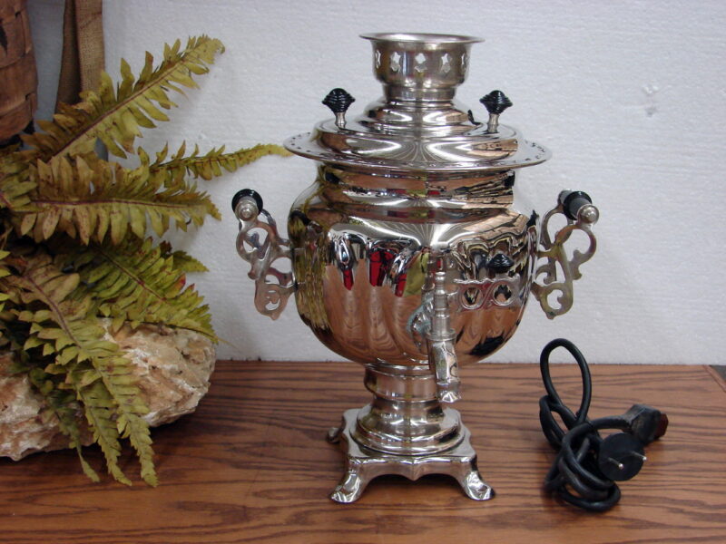 Vintage Russian Traditional Electric Nickle Samovar Tea Burner Coffee Urn Decor, Moose-R-Us.Com Log Cabin Decor