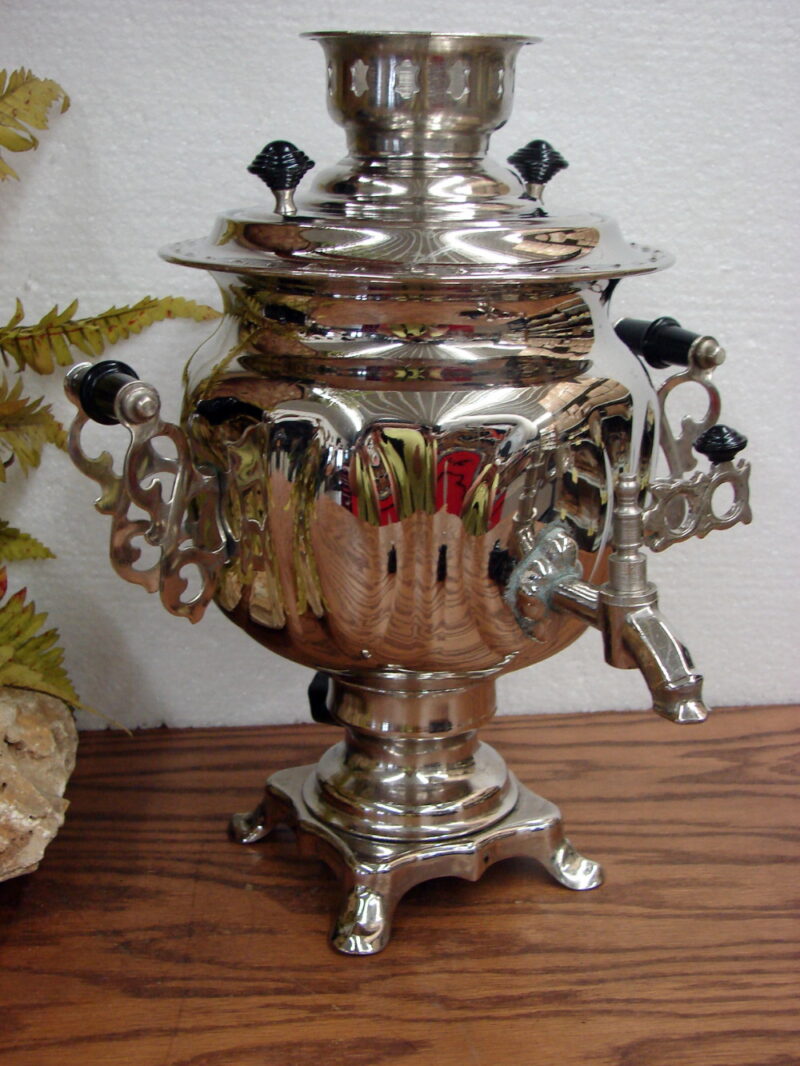 Vintage Russian Traditional Electric Nickle Samovar Tea Burner Coffee Urn Decor, Moose-R-Us.Com Log Cabin Decor