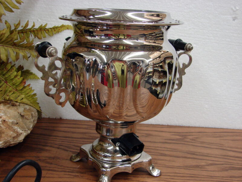 Vintage Russian Traditional Electric Nickle Samovar Tea Burner Coffee Urn Decor, Moose-R-Us.Com Log Cabin Decor