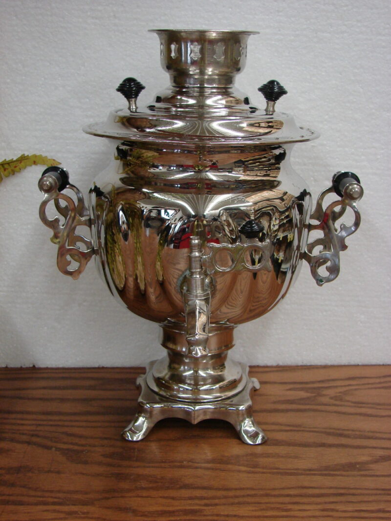 Vintage Russian Traditional Electric Nickle Samovar Tea Burner Coffee Urn Decor, Moose-R-Us.Com Log Cabin Decor