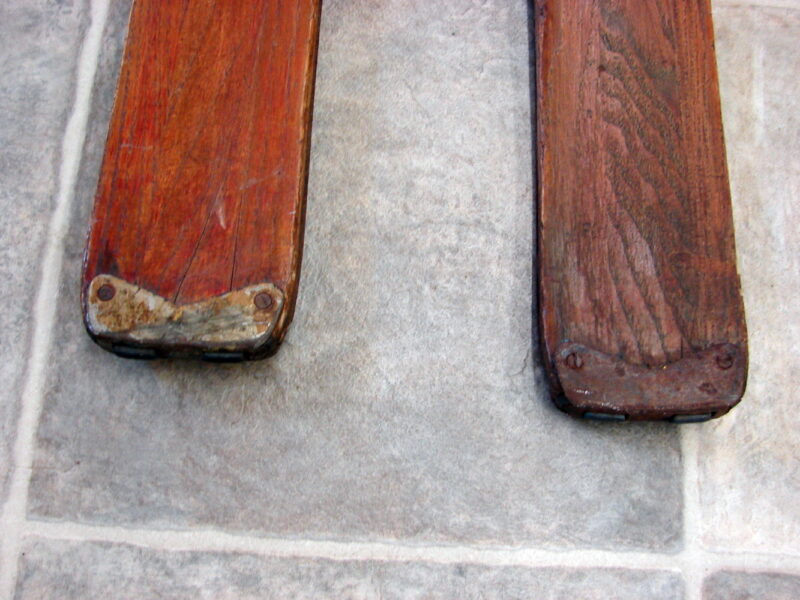 Vintage Hickory Wood Snow Skis Metal Tips Iron Rails Aspen Cortina Complete Bindings, Moose-R-Us.Com Antiques Collectibles Log Cabin Decor