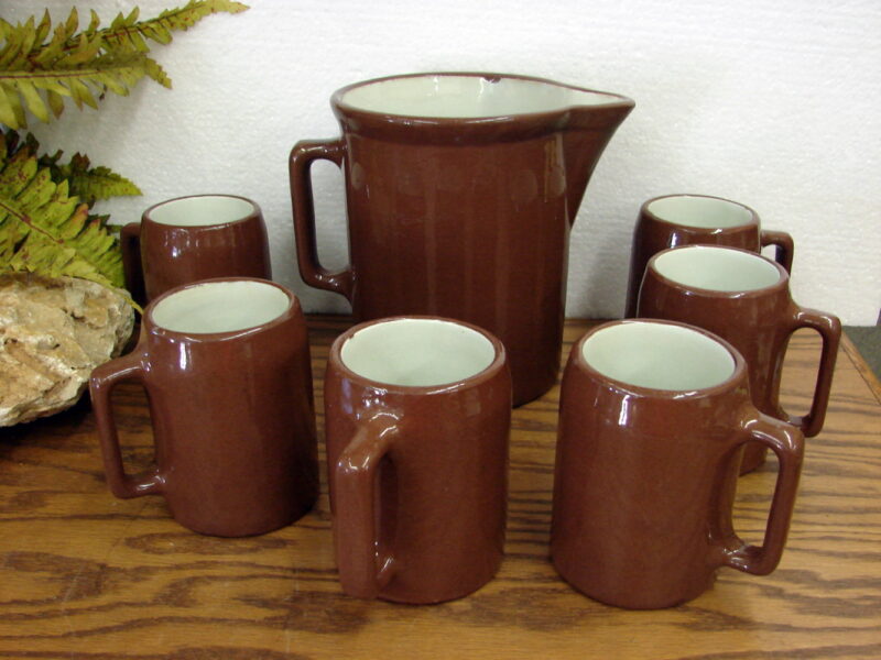 Buckeye 100% Pure Rootbeer Stoneware Pitcher Mug Set Yellowware Redware, Moose-R-Us.Com Log Cabin Decor