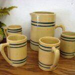 Buckeye 100% Pure Rootbeer Stoneware Pitcher Mug Set Yellowware Redware