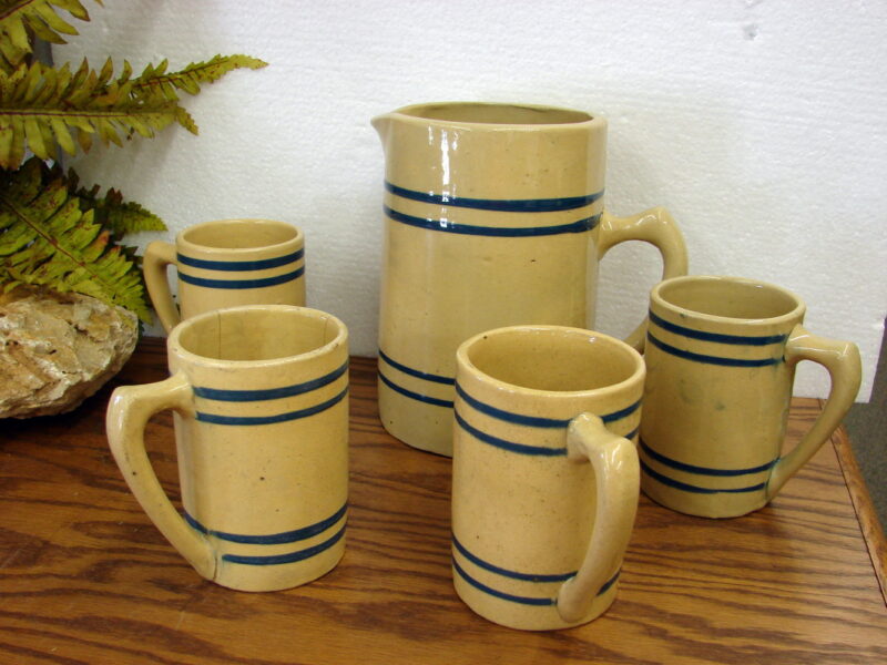 Buckeye 100% Pure Rootbeer Stoneware Pitcher Mug Set Yellowware Redware, Moose-R-Us.Com Log Cabin Decor