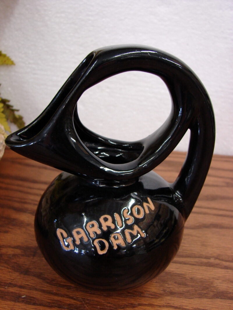Vintage Dryden Pottery Glossy Black Garrison Dam Miniature Round Pitcher Urn, Moose-R-Us.Com Log Cabin Decor