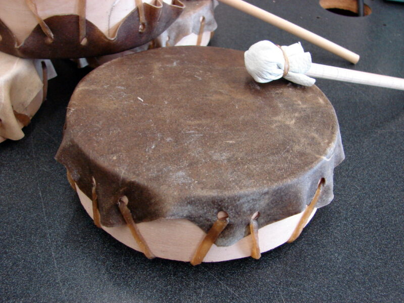 Authentic Native American Indian Ojibwe Real Buffalo Elk Skin Drum 6&#8243;, Moose-R-Us.Com Log Cabin Decor