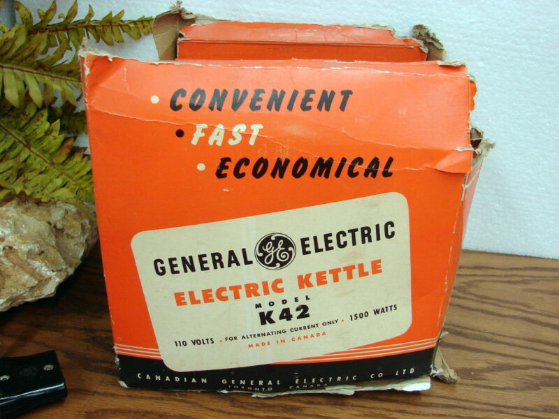 Vintage Retro Round Ball GE Chrome Electric Kettle Water Heater Tea Coffee K42 Box, Moose-R-Us.Com Log Cabin Decor