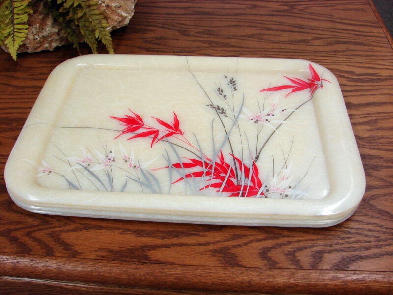 Vintage Retro MCM Metal Serving TV Tray Set Pinecone Flower Fruit Dutch, Moose-R-Us.Com Log Cabin Decor