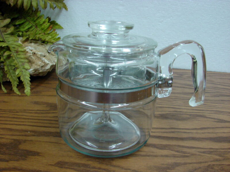 Vintage Pyrex 7754 Flameware Glass Coffee Percolator Pot 4 Cup Amish Estate, Moose-R-Us.Com Log Cabin Decor