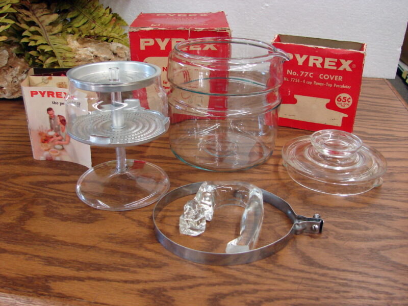 Vintage PYREX 7754 Flameware Glass Coffee Percolator Pot 2-4 Cup NIB, Moose-R-Us.Com Log Cabin Decor