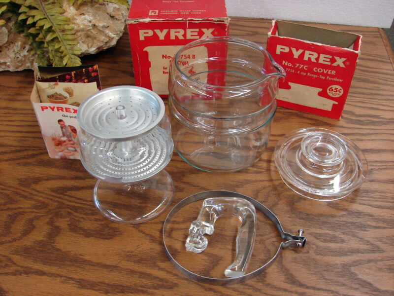 Vintage PYREX 7754 Flameware Glass Coffee Percolator Pot 2-4 Cup NIB, Moose-R-Us.Com Log Cabin Decor