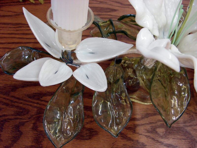 MCM Retro Lucite White Lily Flower Candle Holder Floral Arrangement, Moose-R-Us.Com Log Cabin Decor