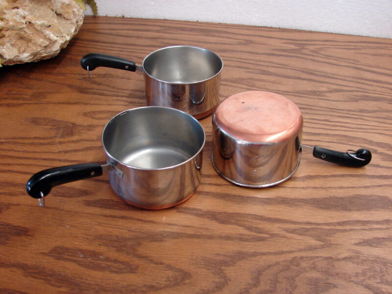 Vintage Revere Ware Copper Bottom Pots Pans Teapot Kitchen Cookware, Moose-R-Us.Com Log Cabin Decor