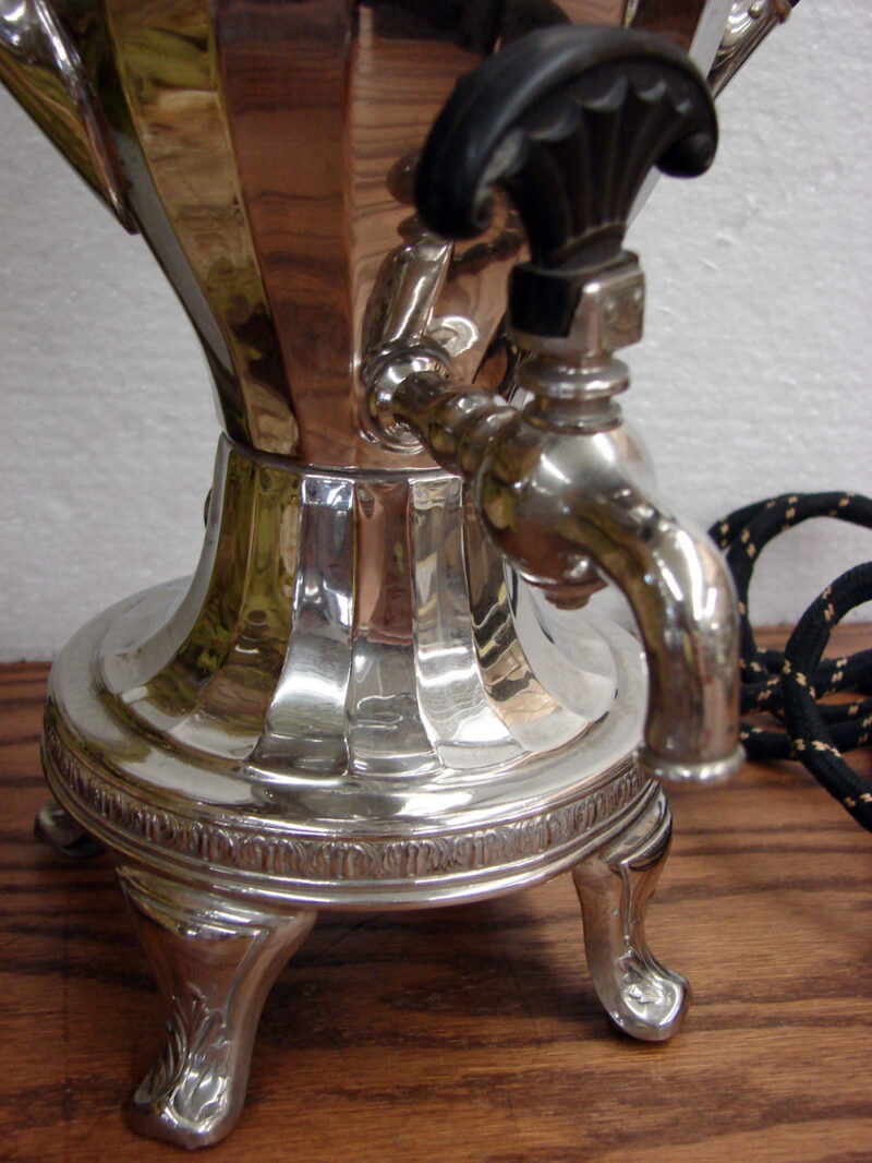 Vintage Art Deco Silver Chrome Footed Grecian Handle Coffee Urn Server Decor, Moose-R-Us.Com Log Cabin Decor