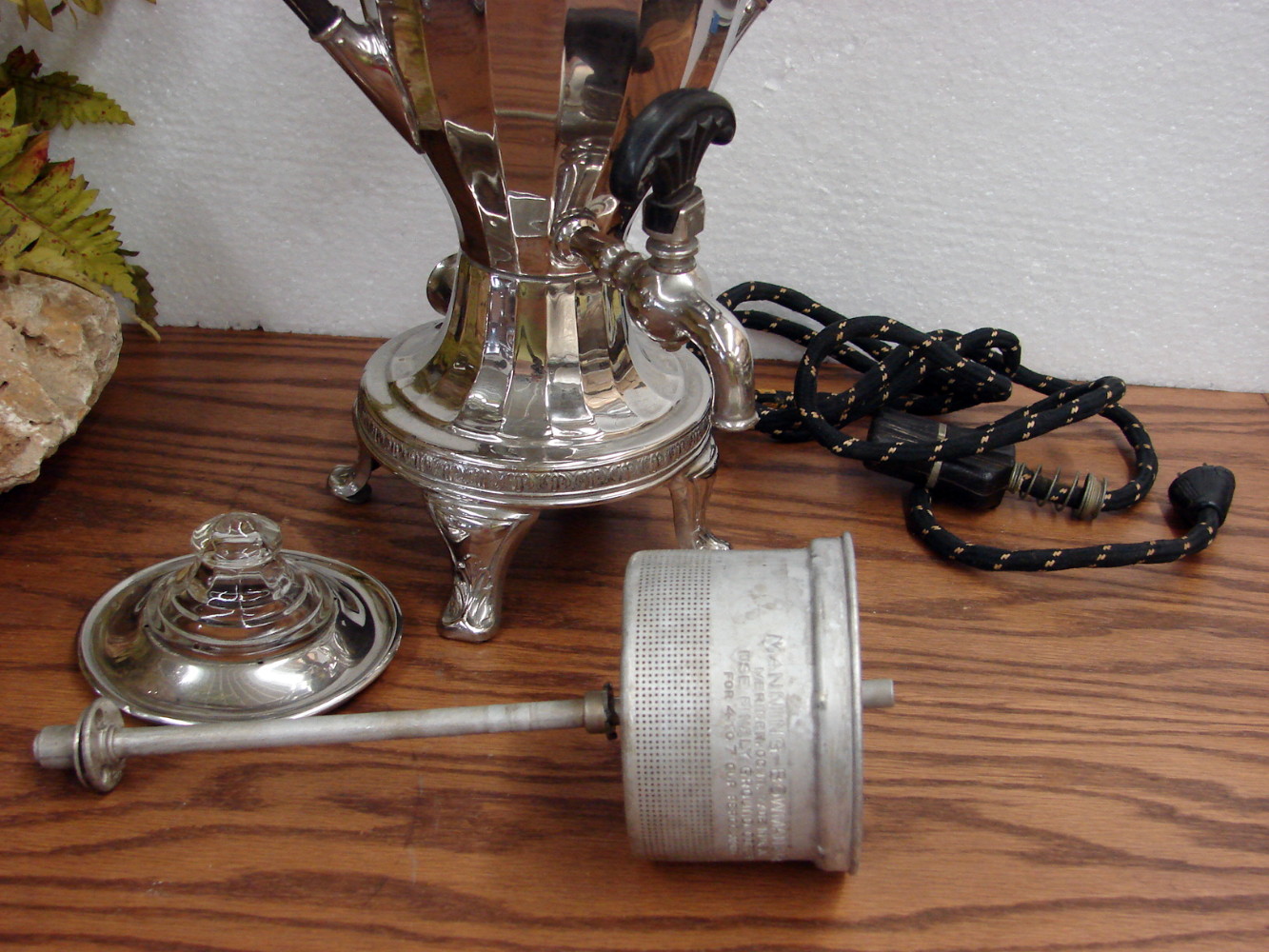 Champion chrome percolator, vintage electric coffee maker, art deco pot w/  bakelite handles