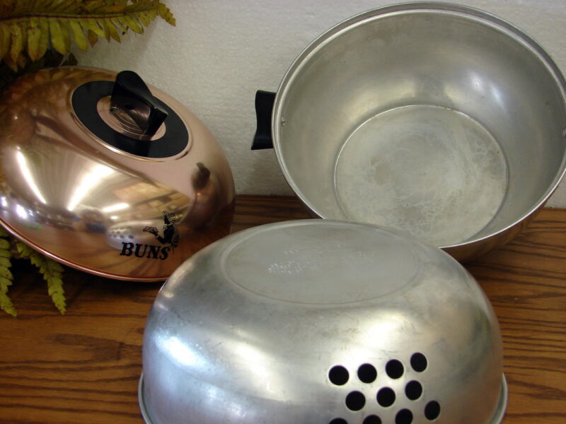 Vintage West Bend Serving Oven Bun Warmer Copper Chrome Alumnium Dome Lid Complete, Moose-R-Us.Com Log Cabin Decor