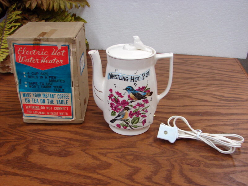 Vintage Porcelain Electric Hot Water Heater Tea Coffee Whistling Pot, Moose-R-Us.Com Log Cabin Decor