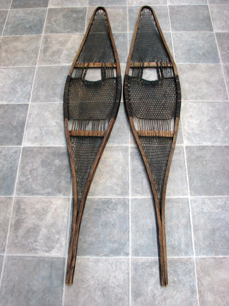 Rare Antique Snow Shoe 60&#8243; Tight Weave Native American Indian Cree Snowshoes, Moose-R-Us.Com Log Cabin Decor