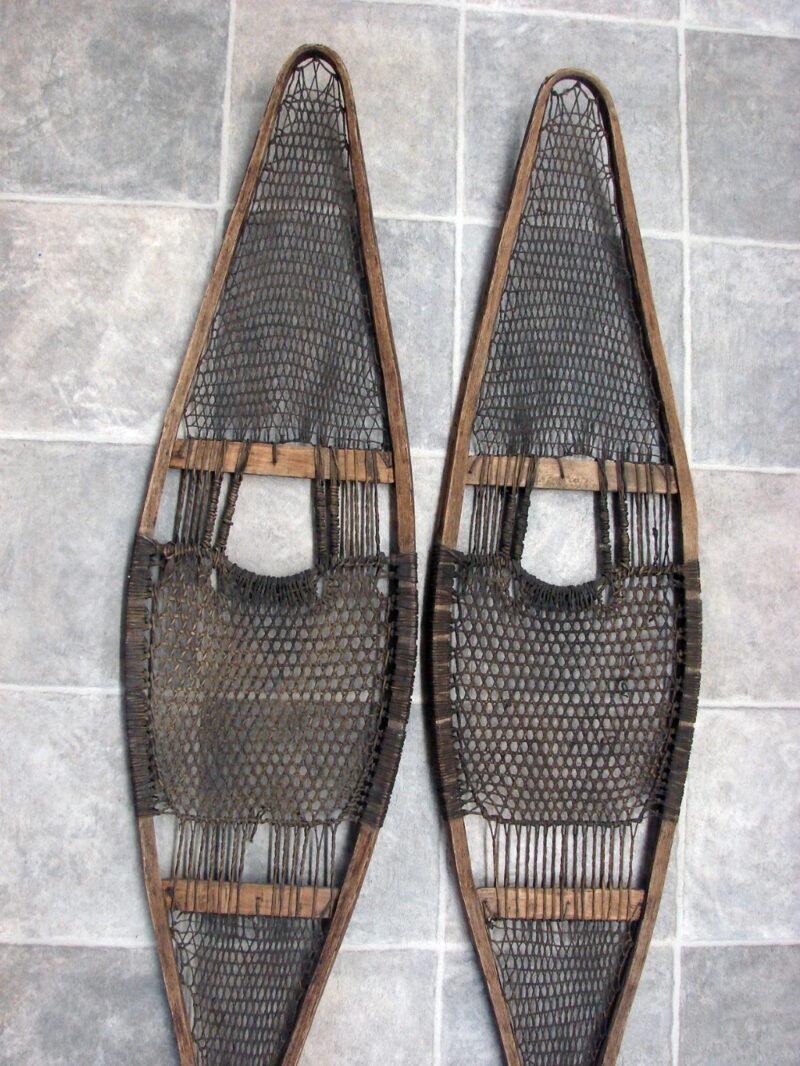 Rare Antique Snow Shoe 60&#8243; Tight Weave Native American Indian Cree Snowshoes, Moose-R-Us.Com Log Cabin Decor