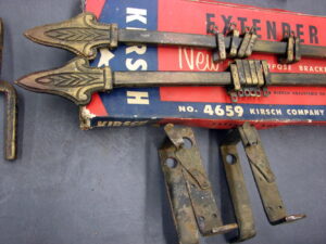 Vintage Kirsch Swing Arm Curtain Rod Brackets Set Lot w/ Original Box Rings