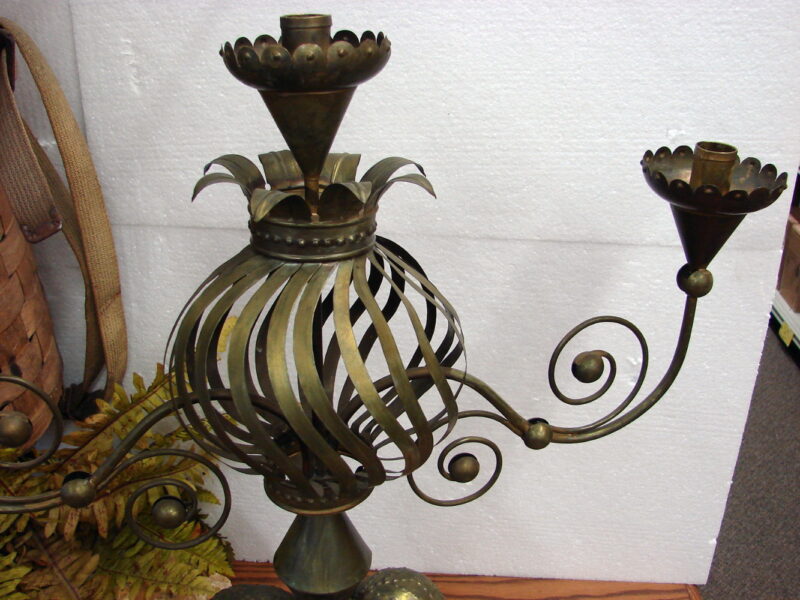 Vintage Huge Punched Tin Llamas Mexico Candelabra Candle Holder Centerpiece, Moose-R-Us.Com Log Cabin Decor