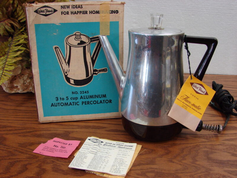 Vintage West Bend Flavo-matic 3-5 Cup Automatic Coffee Percolator 3245 Box, Moose-R-Us.Com Log Cabin Decor