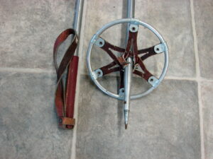 Vintage Ski Poles Aluminum 50" Red Leather Grips Ski Lodge Wall Hanging Decor