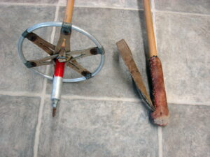 Vintage Ski Poles Red Blue Bamboo Leather Ski Lodge Wall Hanging Decor