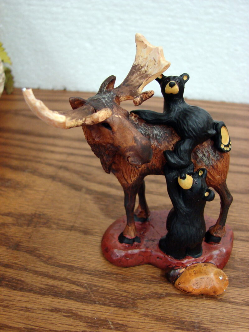 New Big Sky Carvers Bearfoots Bears Jeff Fleming All Aboard Mini Bear Moose Figurine, Moose-R-Us.Com Log Cabin Decor