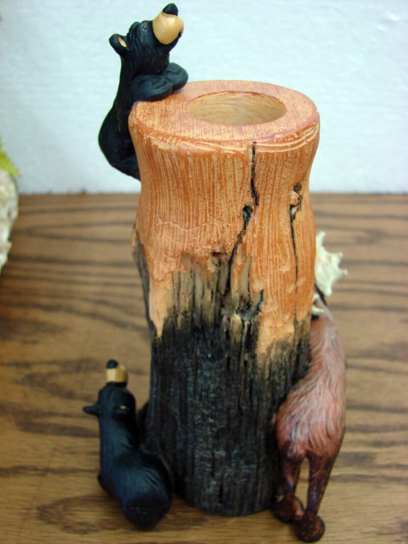 New Big Sky Carvers Bearfoots Bears Jeff Fleming Tree Stump Bear Moose Vase, Moose-R-Us.Com Log Cabin Decor