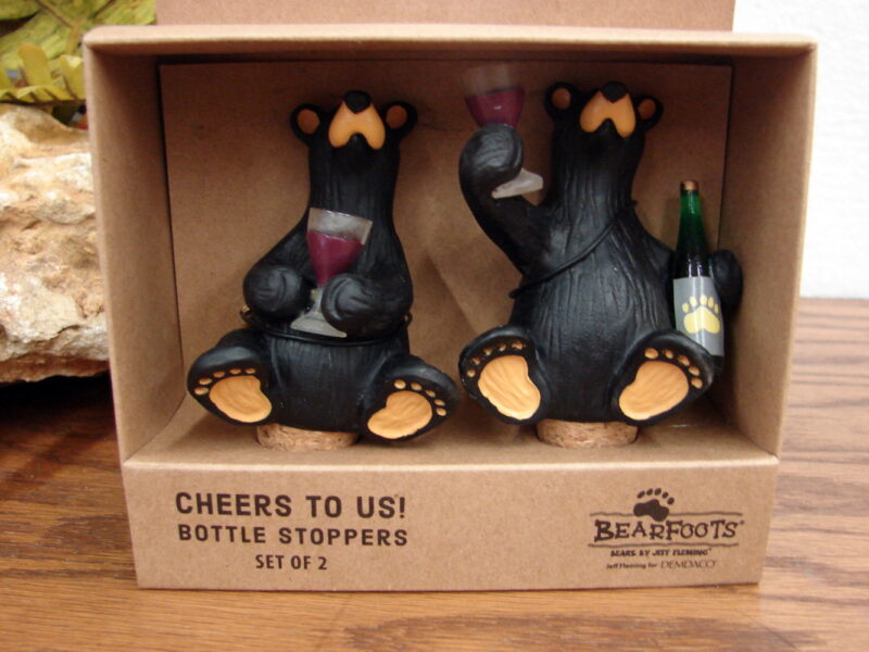New Big Sky Carvers Bearfoots Bears Jeff Fleming Cheers to Us Bottle Stopper, Moose-R-Us.Com Log Cabin Decor