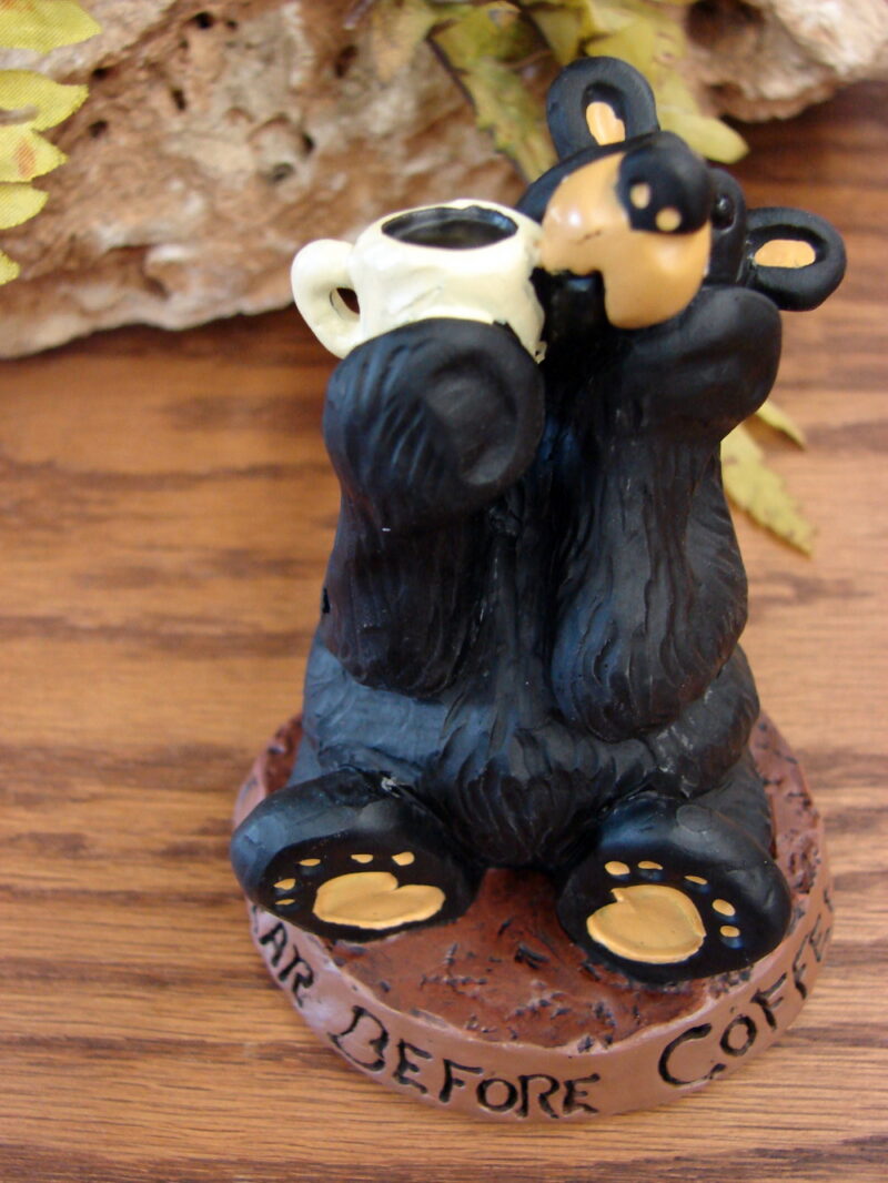 New Big Sky Carvers Bearfoots Bears Jeff Fleming Bear Before Coffee Figurine, Moose-R-Us.Com Log Cabin Decor