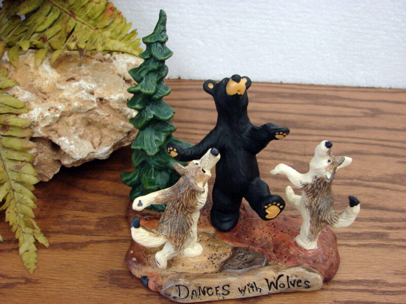 New Big Sky Carvers Bearfoots Bears Jeff Fleming Dances with Wolves Figurine, Moose-R-Us.Com Log Cabin Decor