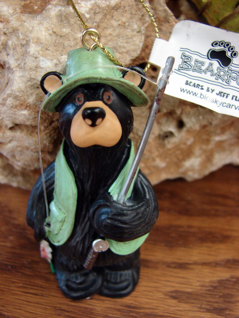 New Big Sky Carvers Bearfoots Bears Jeff Fleming Fisherman Tangled Ornament, Moose-R-Us.Com Log Cabin Decor