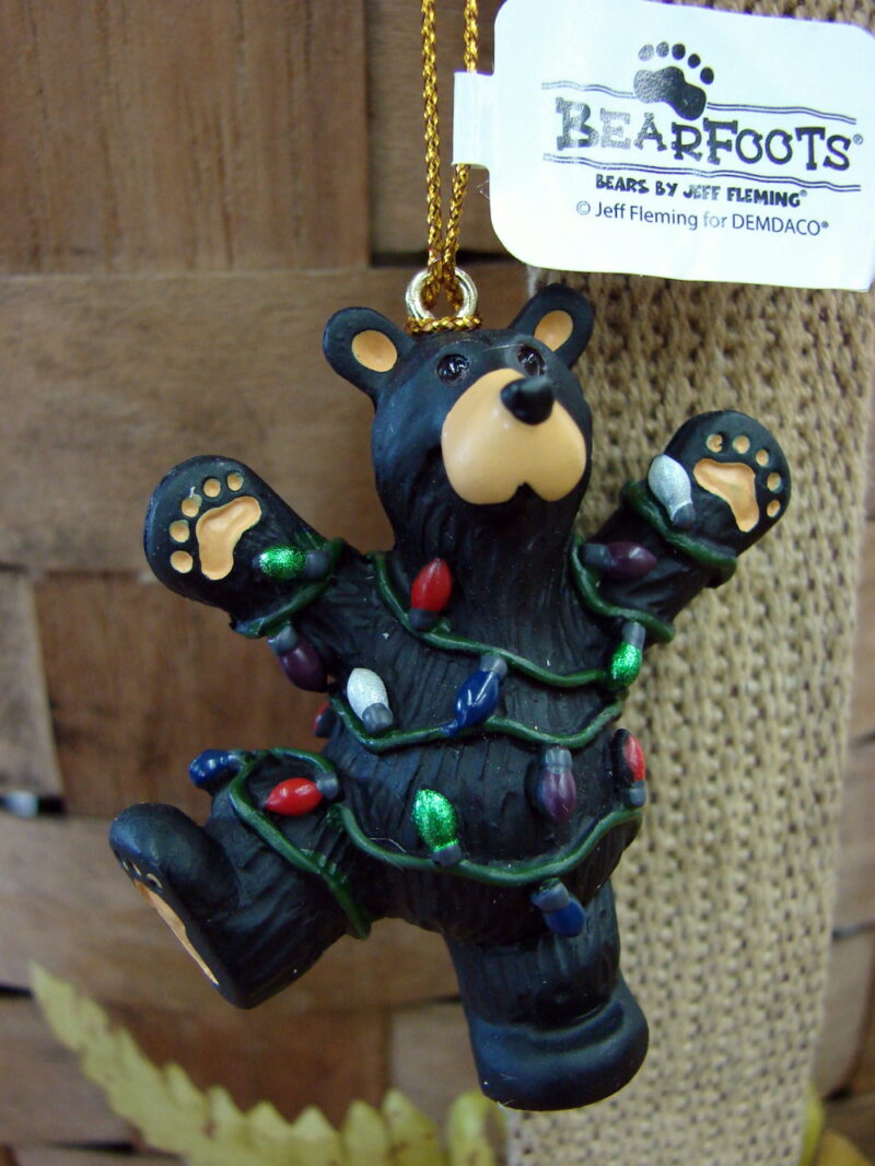 New Big Sky Carvers Bearfoots Bears Jeff Fleming Wrapped in Lights Ornament, Moose-R-Us.Com Log Cabin Decor