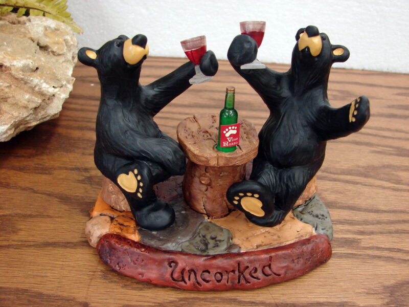Retired Big Sky Carvers Bearfoots Bears Jeff Fleming Uncorked Wine Bear Figurine, Moose-R-Us.Com Log Cabin Decor