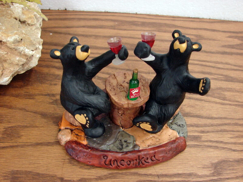 Retired Big Sky Carvers Bearfoots Bears Jeff Fleming Uncorked Wine Bear Figurine, Moose-R-Us.Com Log Cabin Decor