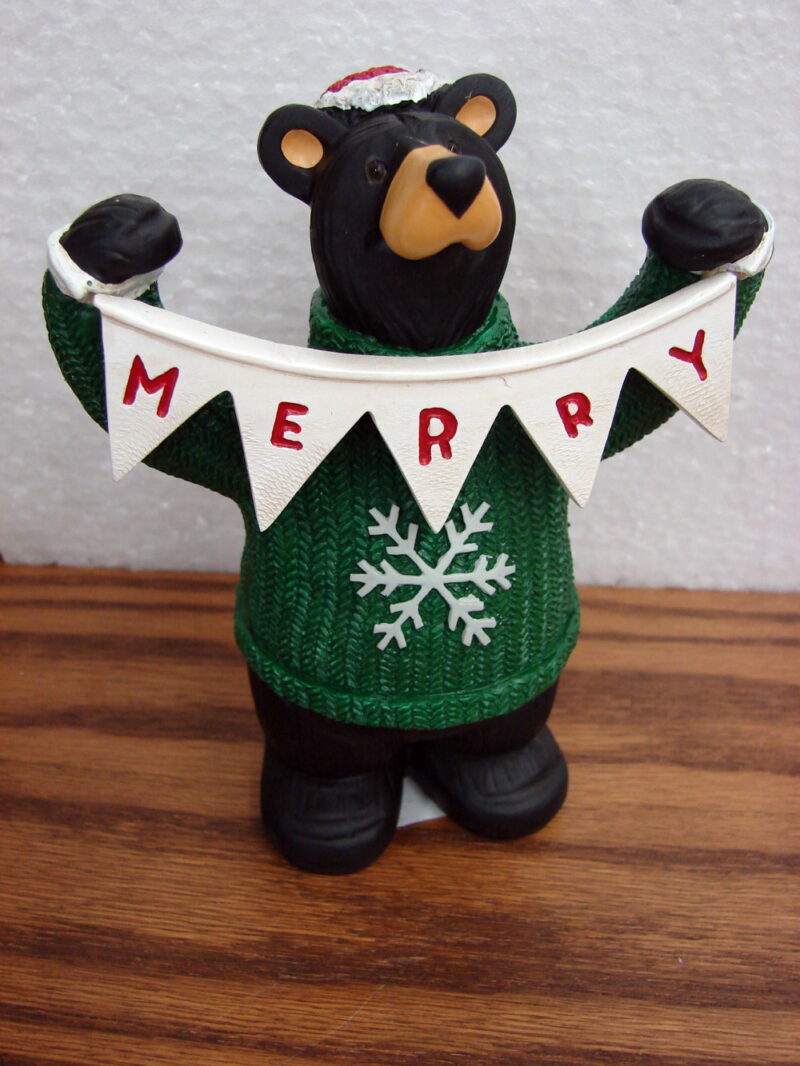 New Big Sky Carvers Bearfoots Bears Jeff Fleming Very Beary Merry Bear Figurine, Moose-R-Us.Com Log Cabin Decor