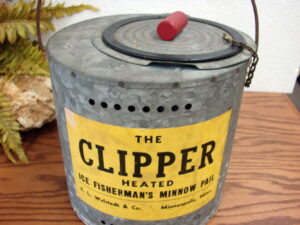 Vintage Galvanized Tin The Clipper Ice Fisherman Heated Minnow Bucket Choice
