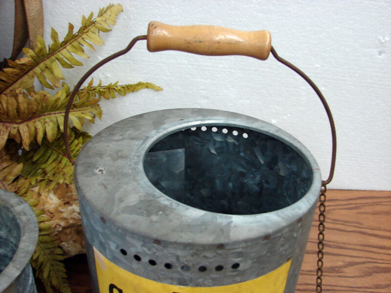 Vintage Galvanized Tin The Clipper Ice Fisherman Heated Minnow Bucket Complete, Moose-R-Us.Com Log Cabin Decor