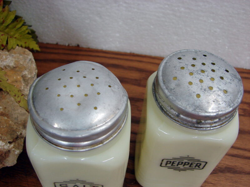 Vintage McKee Custard Glass Art Deco Oversized Range Salt Pepper Shakers, Moose-R-Us.Com Log Cabin Decor