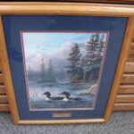 Terry Doughty Autumn in the Air Loon Cabin Framed Matted Print