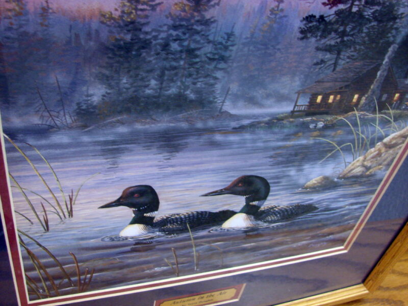 Terry Doughty Autumn in the Air Loon Cabin Framed Matted Print, Moose-R-Us.Com Log Cabin Decor