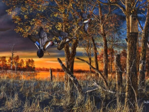 Jim Hansel Oversized Sofa Size Return to Refuge Wood Ducks Sunset Oak Framed Matted Artwork