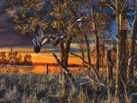 Jim Hansel Oversized Sofa Size Return to Refuge Wood Ducks Sunset Oak Framed Matted Artwork