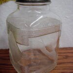 Vintage Hazel Atlas Glass Embossed Hoosier Square Coffee Jar w/ Lid
