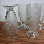 Jeanette Depression Glass Clear Iris Herringbone Pattern Glasses Pitcher Set - Image 2